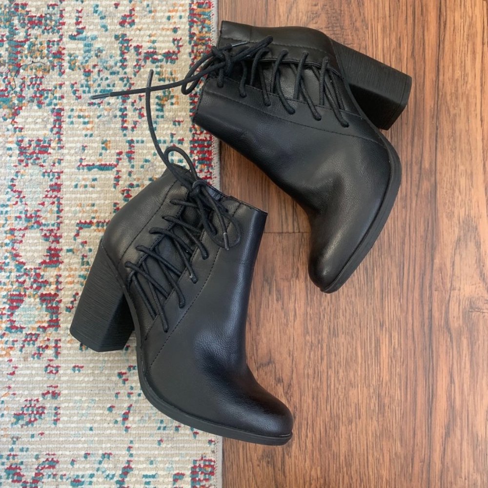 Faux Leather Side-Lace Booties